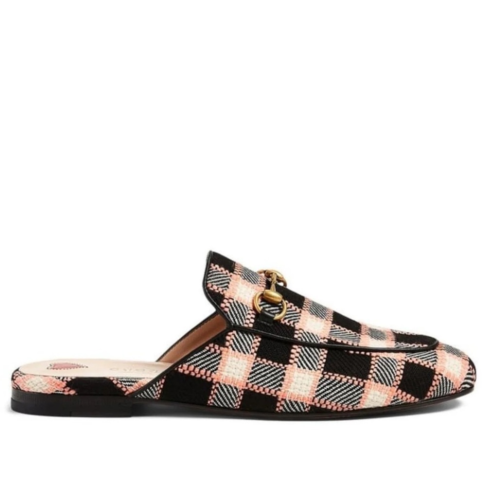 *GUCCI* Princetown Pink and Black Tweed Slides 38